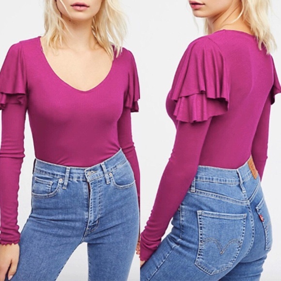 Free People On Rewind Ruffle Sleeve Top XS - Picture 2 of 6